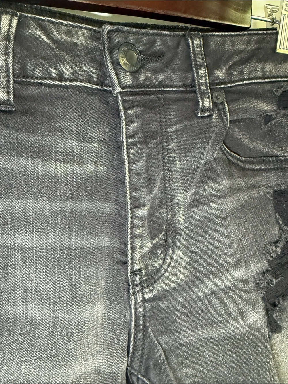 American Eagle Next Level Stretch Distressed High Rise Denim Shortie Shorts 12